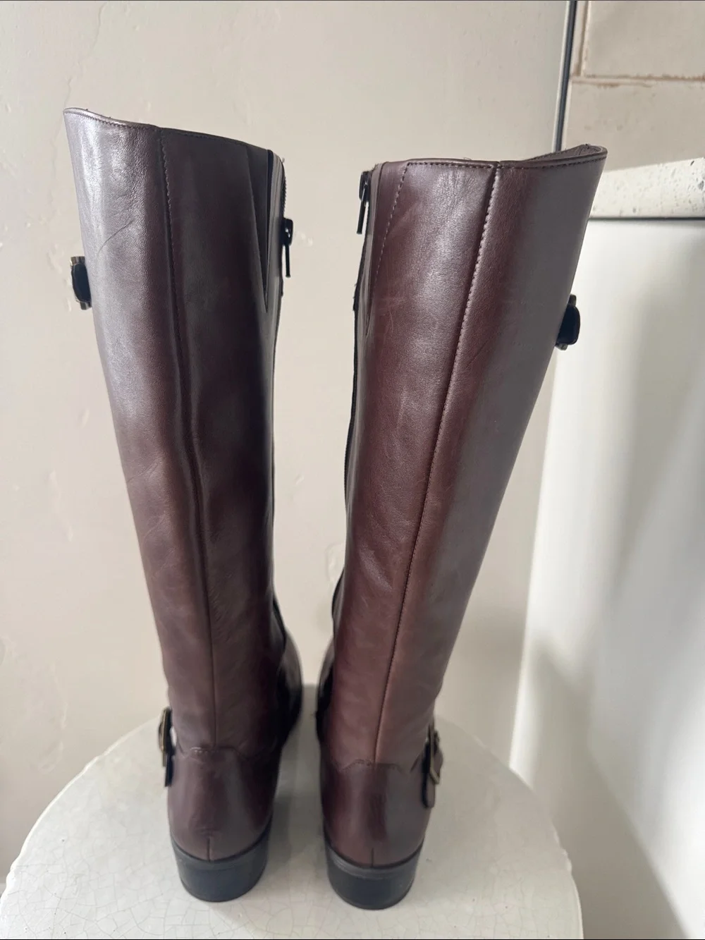 LAUREN Ralph Lauren MAVEAH Brown Leather Quilted Strap Riding Boots Size 7.5B